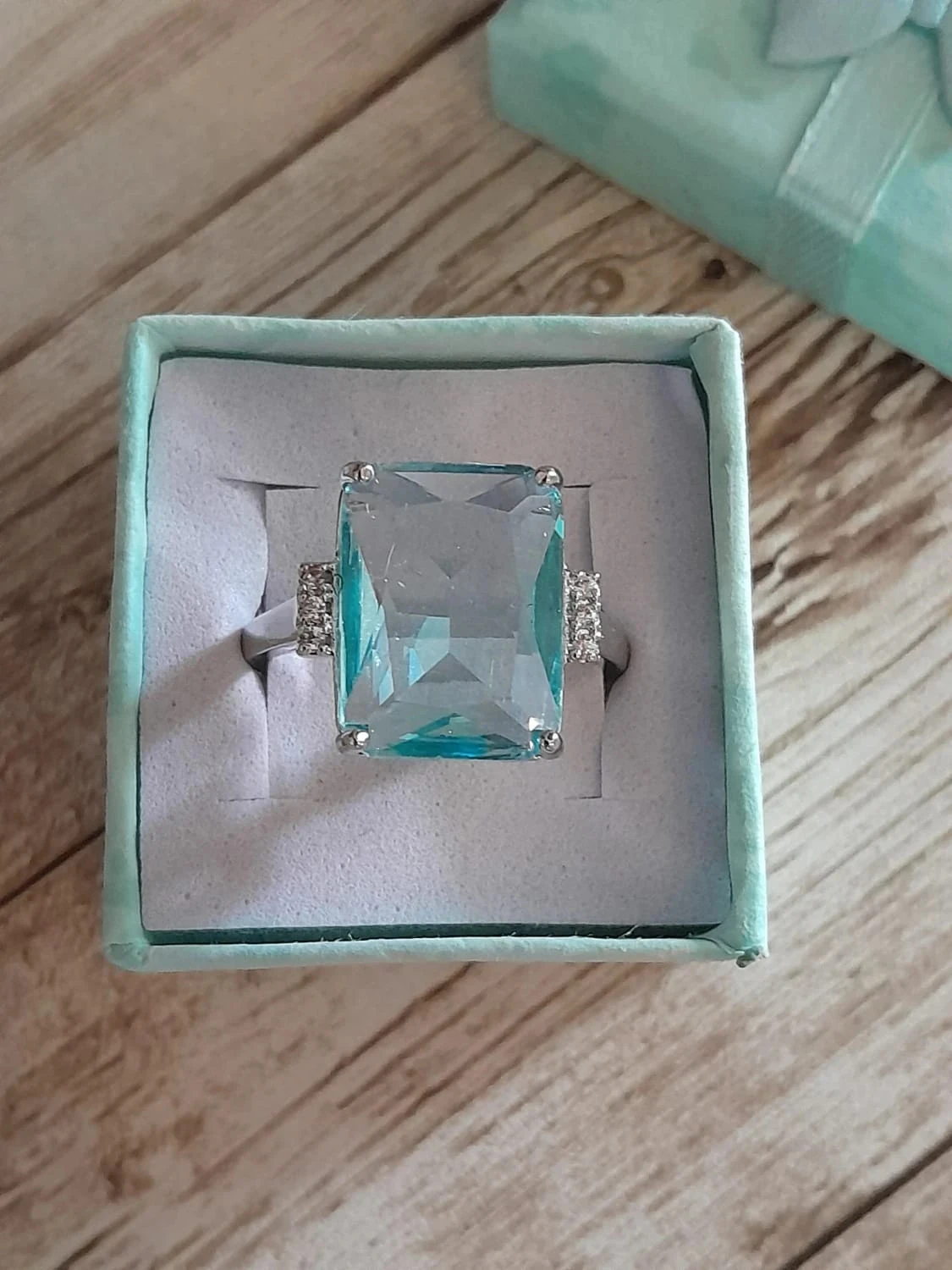Anillo con gran piedra rectangular, color Azul claro, estilo Bohemio, talla 60 – photo 3